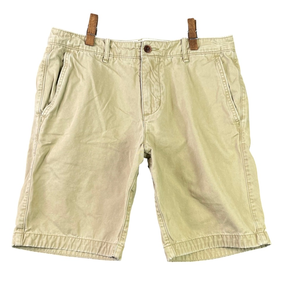 Abercrombie & Fitch Chino Shorts Men 31 Tan Khaki Cotton Twill Flat Front Casual